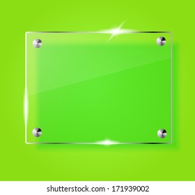 Beautiful blank shining glass banner on a green background VECTOR