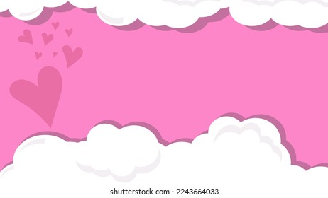 Beautiful blank Valentine's day background in the shape of a cloud with red hearts on a pink background.