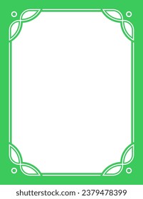 Beautiful blank vertical art frame or photo frame. Green background in vintage style. Laser wood cutting template. Package, framing, sign, certificate, poster, business card, book cover, menu page