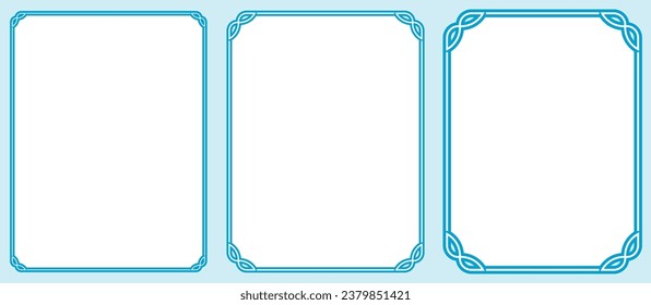 Beautiful blank vertical art frame or photo frame. Blue background in vintage style. Laser wood cutting template. Package, framing, sign, certificate, poster, business card, book cover, menu page