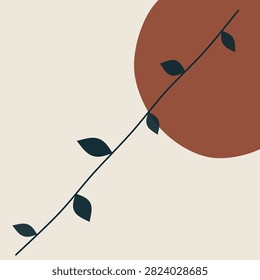 A beautiful blend of botanical branch silhouettes and a large solid circular element. The minimalist approach highlights natural shapes making it ideal for home decor prints wellness apps and orga