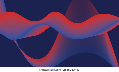 A beautiful blend of red and blue gradient waves gracefully flowing on a dark blue background, perfect for modern creative projects or abstract art inspiration.