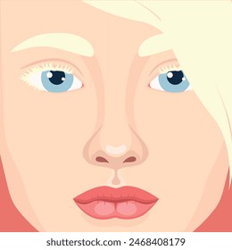 Beautiful blond or albino girl face close up. Woman with blondie hair. Vector illustration