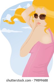 Beautiful blond girl with sunglasses