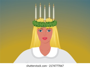 Beautiful blond Lucia girl in traditional clothing. Vector illustration.