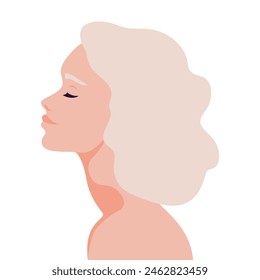 Beautiful blond woman with closed eyes profile portrait. Young female abstract avatar. Vector illustration