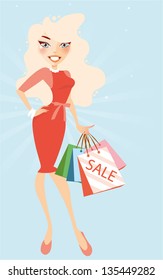 Beautiful blond woman with shopping bags
