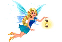Beautiful Blonde Blue Wing Fairy With Long Braided Hairstyle Holding A Lantern