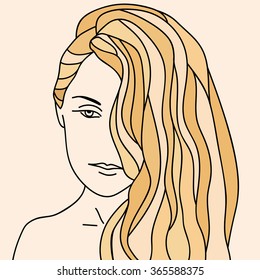 beautiful blonde girl, drawing, doodle style, vector