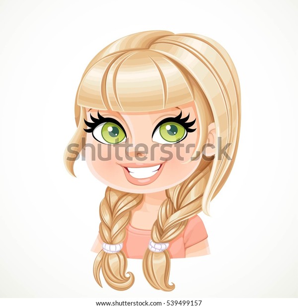 Beautiful Blonde Girl Straight Hair Two Stock Vector