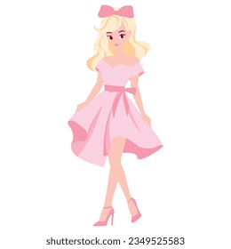 Beautiful Blonde Girl Wearing Pink Dress Vector
