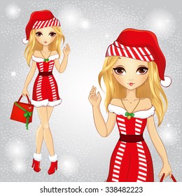 Beautiful blonde girl wearing Santa Claus clothes