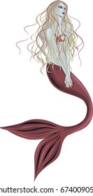 Beautiful  blonde haired mermaid with reddish brown eyes  -  detailed vector art