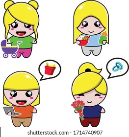 Beautiful blonde kawaii mother character lifetime care