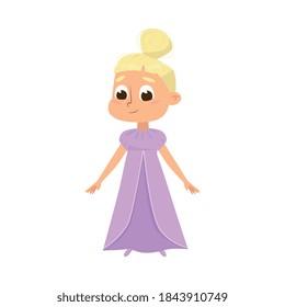 Beautiful Blonde Little Girl in Elegant Dress, Cute Kid Wearing Nice Retro Clothes Cartoon Style Vector Illustration