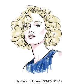 beautiful blonde natural model girl portrait illustration