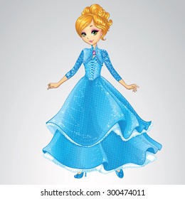 Beautiful Blonde Princess Cinderella In Blue Dress