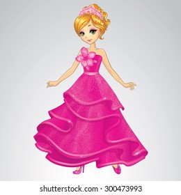 Beautiful blonde princess Cinderella in pink dress