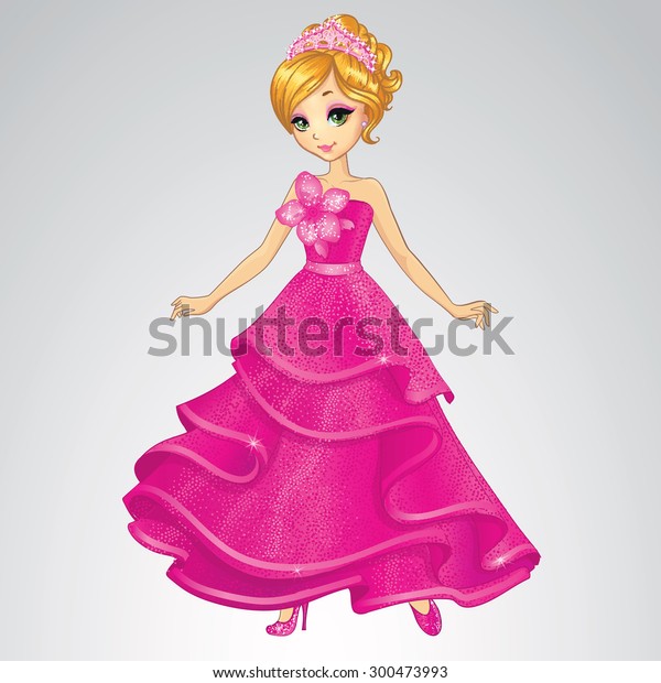 ピンクのドレスを着た美しい金髪のプリンセス シンデレラ のベクター画像素材 ロイヤリティフリー