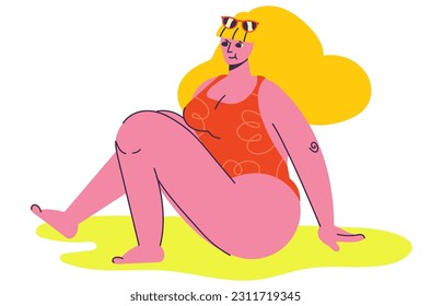 beautiful blonde woman sunbathing on the beach