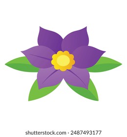 Hermosa flor con pétalos morados y estambres amarillos de Ilustración vectorial plana.