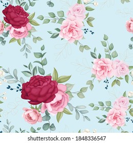 Beautiful blooming floral and leaves seamless pattern