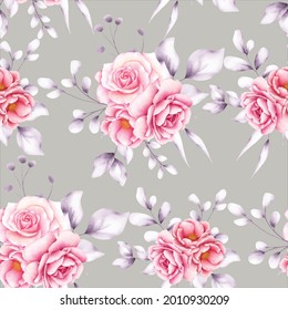 Beautiful blooming floral and leaves seamless pattern