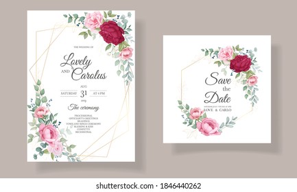 Beautiful blooming floral wedding invitation card set