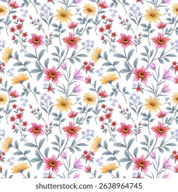 Beautiful blooming flower element on white background seamless  pattern  Designed for fabric fashion textiles wallpaper gift wrap paper background.