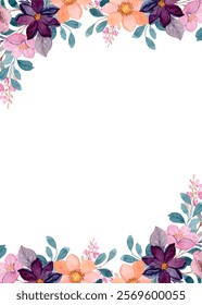 Beautiful blooming flower frame, watercolor flower border for design.