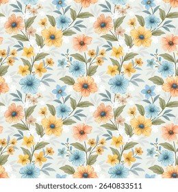 Beautiful blooming flower on light color seamless  pattern  Designed for fabric fashion textiles wallpaper gift wrap paper background.