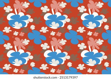 Bela flor florescente padrão sem emenda Vintage 70s estilo flor fundo ilustração. Pasta colorido cor Groovy pacote de arte, Y2k natureza fundos com plantas de primavera.