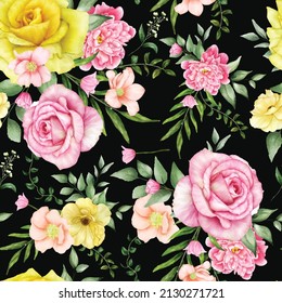 beautiful blooming flower watercolor seamless pattern