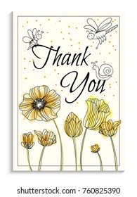 Beautiful blooming flowers and bees, Thank You card.