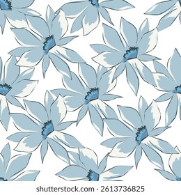 Beautiful blooming flowers on blue color background seamless pattern for fabric textile fashion print design wallpaper 