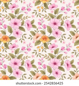 Beautiful blooming flowers on light color background seamless pattern for fashion print fabric textile wallpaper gift wrapping background.