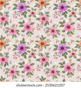 Belas flores florescendo no fundo de cor amarela padrão sem costura para tecido têxtil moda impressão papel de parede 