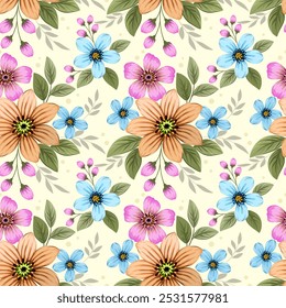 Beautiful blooming flowers on yellow color background seamless pattern for fabric textile fashion print design wallpaper 