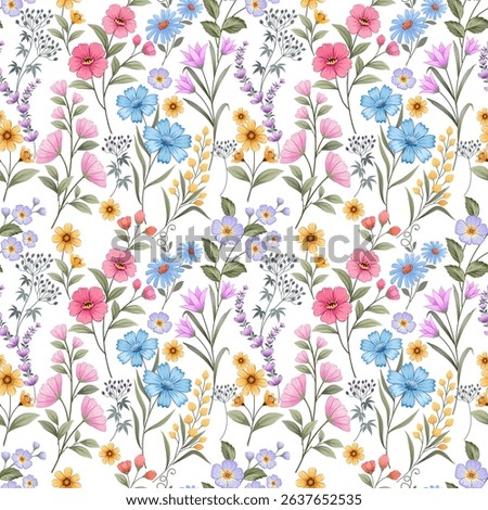 Beautiful blooming flowers vector element on white background seamless pattern for fabric textile wallpaper fashion design dress background.
