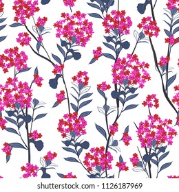 Schönblühende, rosafarbene Hydrangea-Blumen nahtlose Muster-Vektorillustration für Tapetengewebe und alle Drucke auf weißem Hintergrund