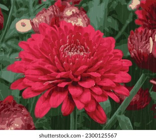 beautiful blooming red flower watercolor illustration vector