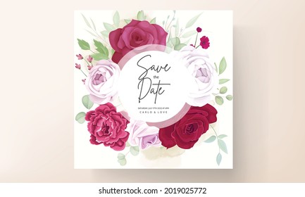beautiful blooming rose and peony flower wedding invitation card