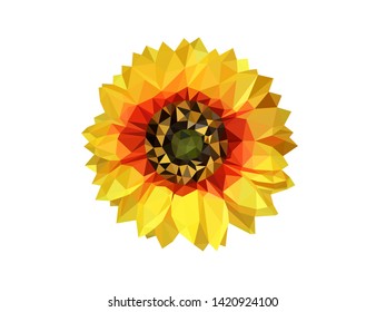 Beautiful blooming sunflower low polygonal design