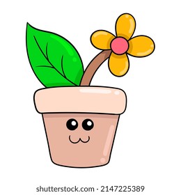 wunderschöner blühender Sonnenblumentopf, Vektorgrafik. doodle Icon-Bild kawaii.