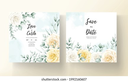 Beautiful blooming watercolor flower frame wedding invitation card