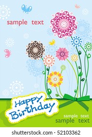 Beautiful blossom greeting birthday card, vector illustration