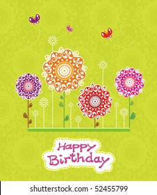 Beautiful blossom greeting birthday card, vector illustration