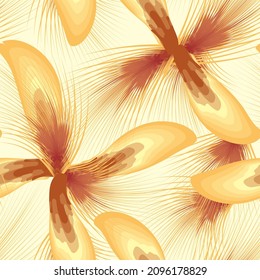 la floración hermosa deja un patrón sin fisuras con color naranja claro del follaje botánico abstracto tropical sobre fondo beige. ilustración de textura de moda. tapiz natural decorativo. Verano exótico 