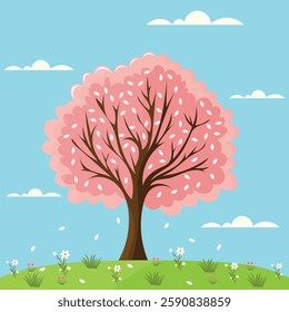 beautiful blossom tree at spring flat vector illustration