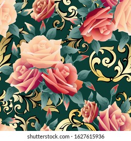 Beautiful blossoming roses print. Vector seamless pattern.